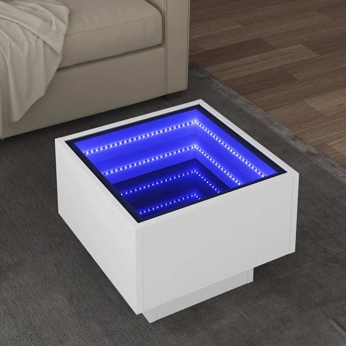 vidaXL - Bijzettafel - met - LED - 40x40x30 - cm - bewerkt - hout - wit