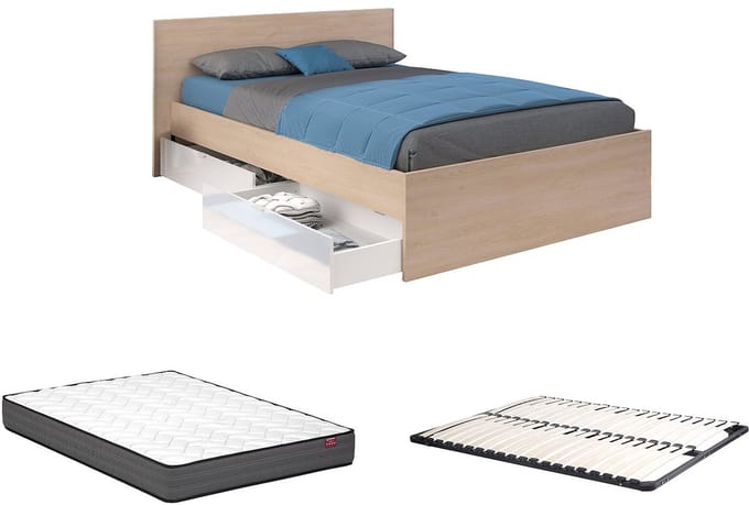Vente-unique Bedframe hout natuurlijk licht, wit 160 x 200 cm