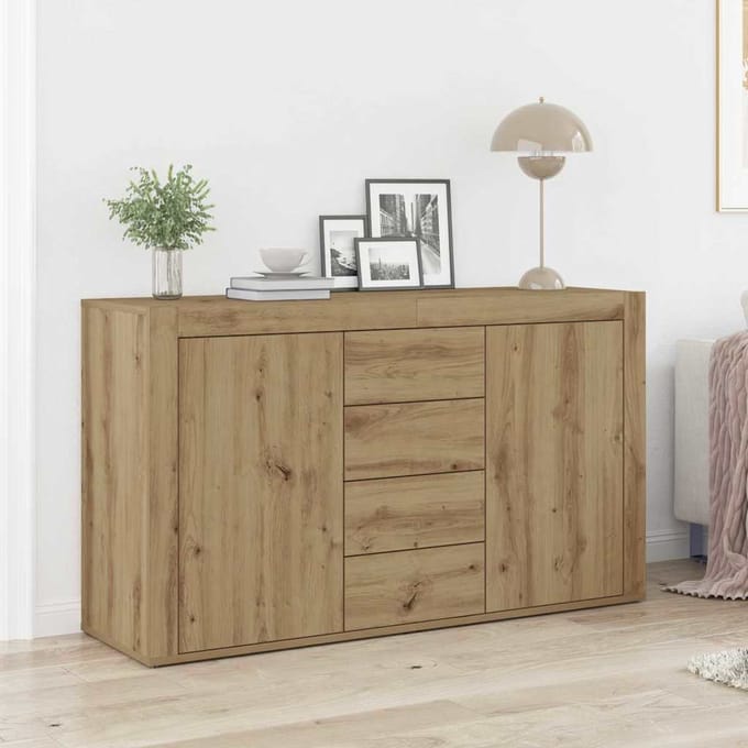 vidaXL - Dressoir - Artisan - Eiken - 120 - x - 36 - x - 69 - cm - Bewerkt - hout