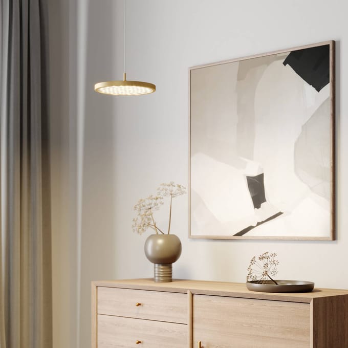 Quitani LED hanglamp Gion, 1-lamp, wit/messing