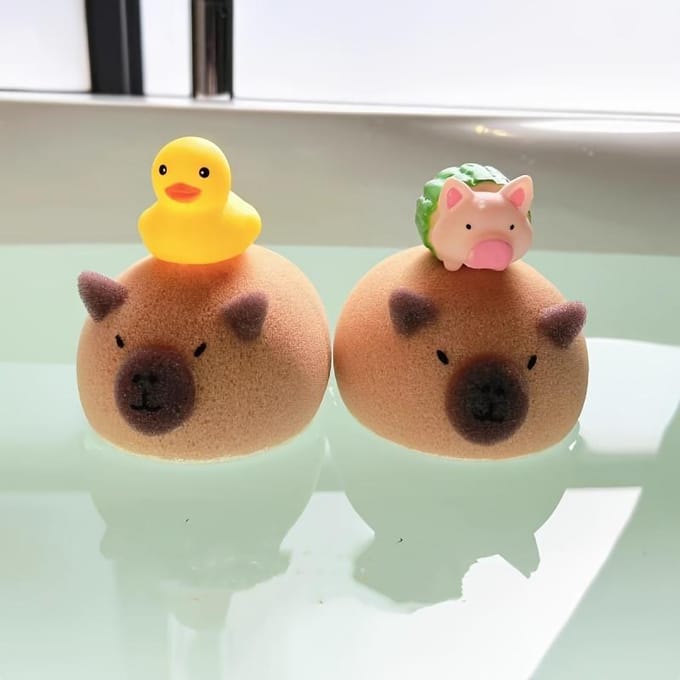 1 éponge de bain en forme de capybara pour le bain et le corps, exfoliante, pour la maison, pour la douche de bébé, en forme d'animal de dessin animé café