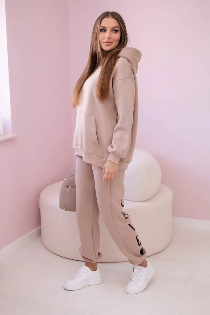 Dames joggingpak huispak vrijetijdskleding beige maat M