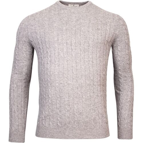 Thomas Maine Trui Cashmere Crew Neck Single Knit Cable Pattern Midden Grijs / male
