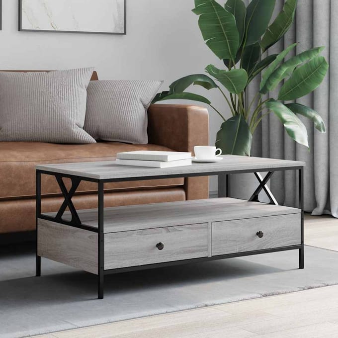 vidaXL - Salontafel - 100x51x45 - cm - bewerkt - hout - grijs - sonoma - eiken