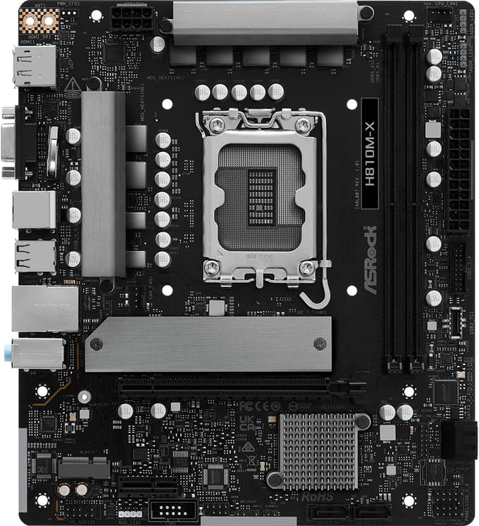 ASRock H810M-X Moederbord - Intel H810 - Intel LGA1851 - DDR5 RAM - Micro-ATX