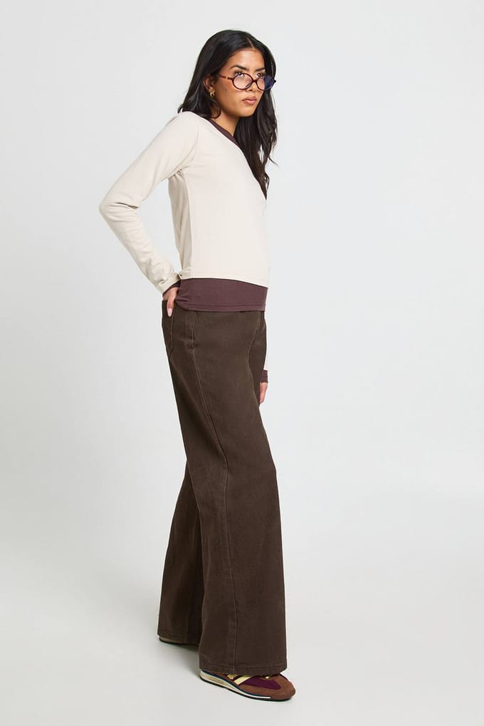 boohoo Dames Dubbele Laag Lange Mouw Top | Chocolate | Maat: 6