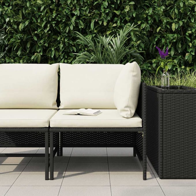 vidaXL Hoekbank sectioneel met kussens poly rattan zwart