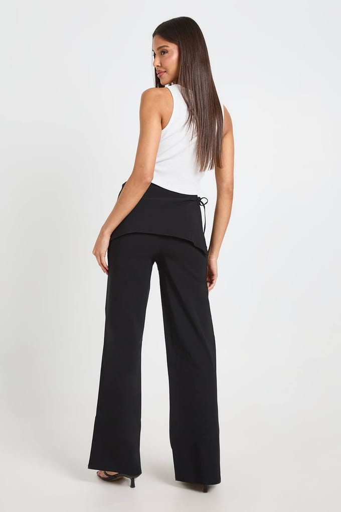 boohoo Dames Bengaline Rok Wikkel Over Rechte Pijp Broek | Black | Maat: 12