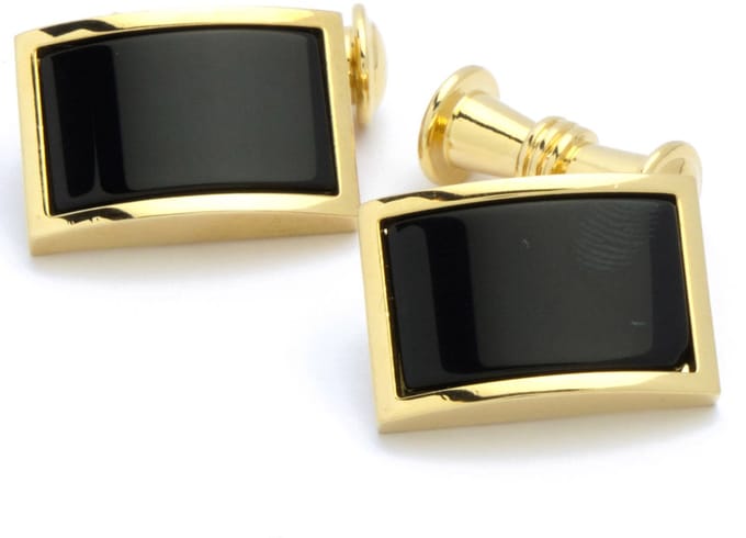 Manchetknopen - Goud met Zwart Emaille en Ketting