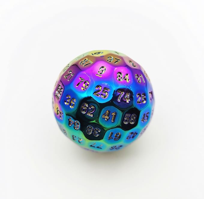 Lapi Toys - Dungeons and Dragons D100 dobbelsteen - D100 DnD dobbelsteen - D100 D&D dobbelsteen - Metaal - Regenboog