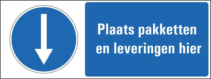 Plaats pakketten hier sticker 400 x 150 mm