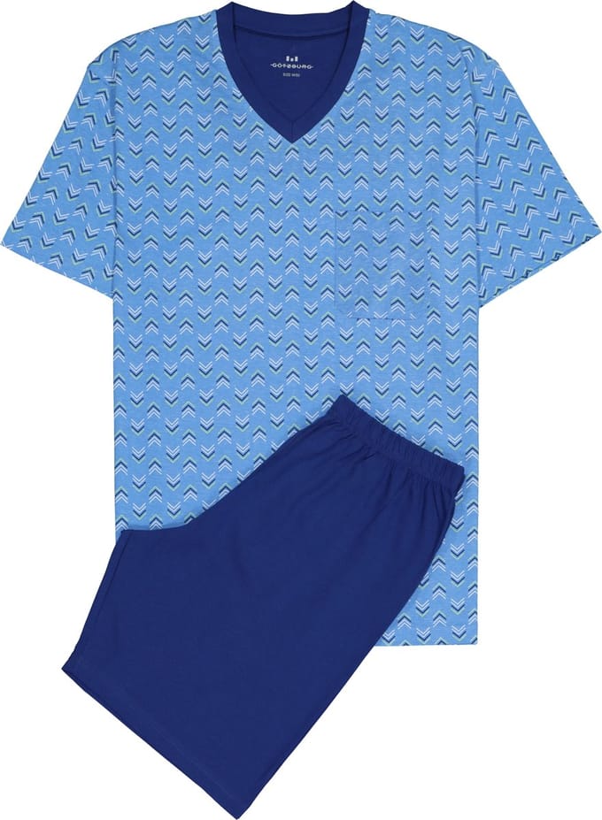 Gotzburg heren shortama V-hals - middenblauw dessin