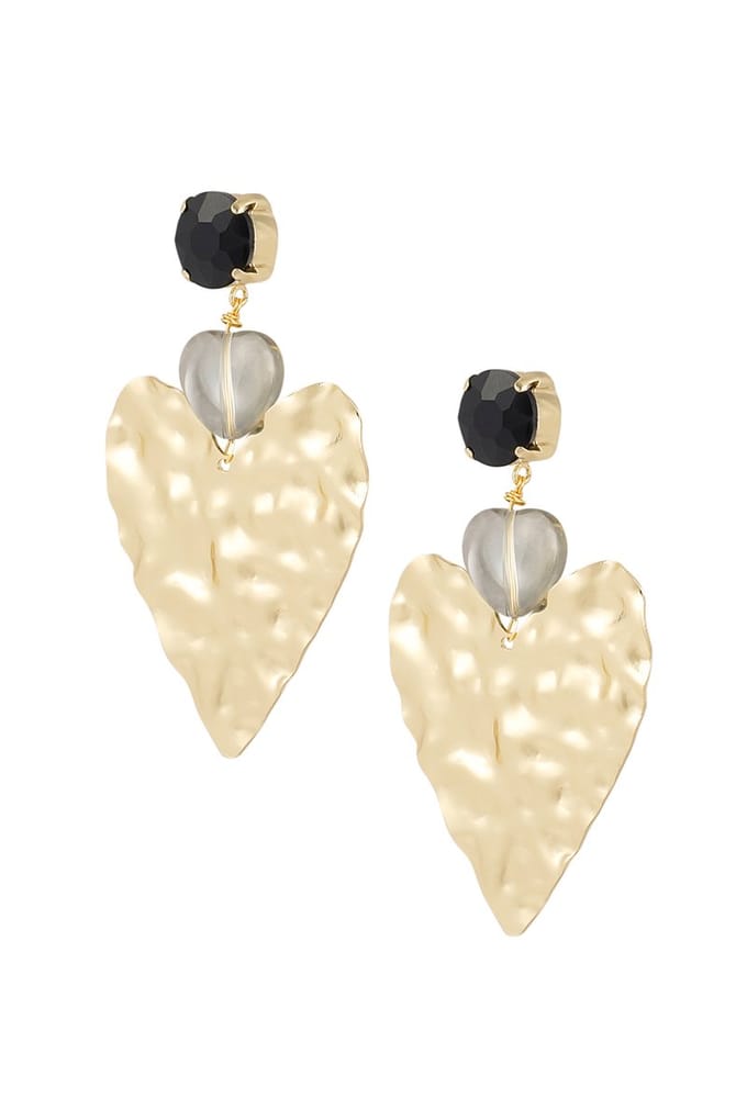 Oorbellen Statement Big Love - Hart - Crystal - Zwart/Goud