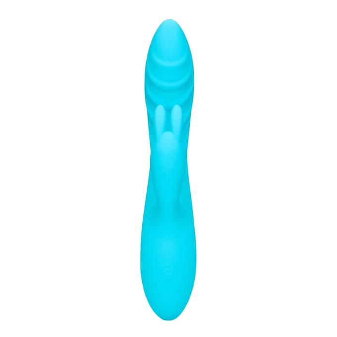 Loveline by Shots - Ribbed Ultra Soft Silicone Rabbit Vibrator - Glacial Blue