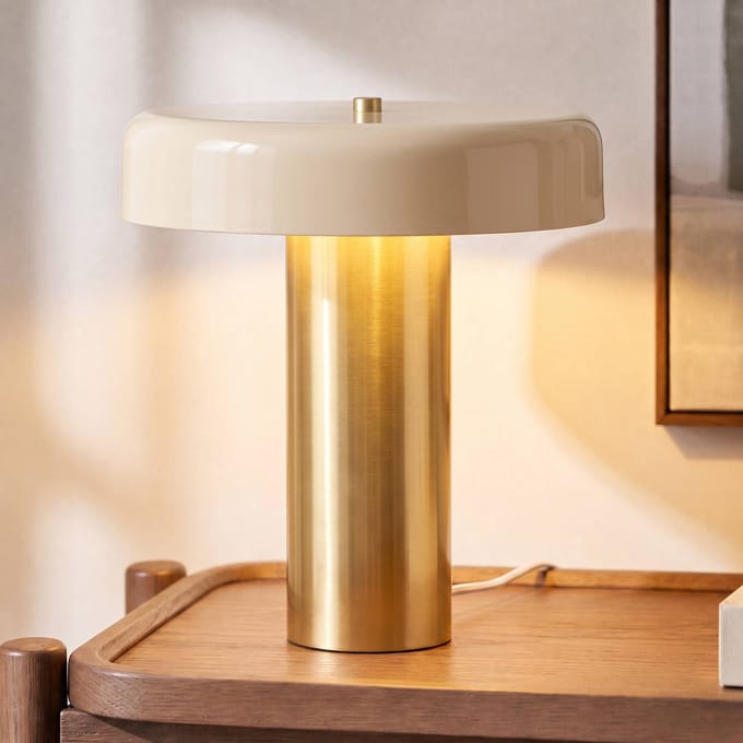 Nola tafellamp Dionne, messing/beige, 33 cm, metaal, E14