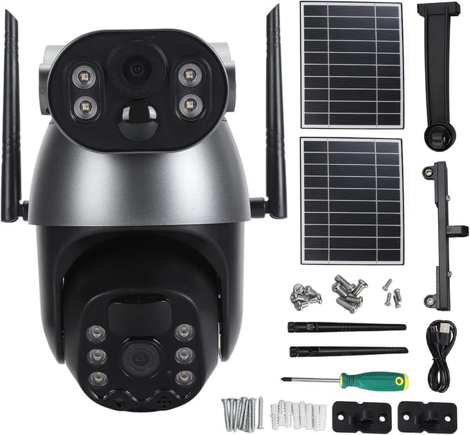 Dubbele Lens Camera - Buiten Camera - Beveiliging Thuis - Zonne-energie Werking - 6MP Resolutie