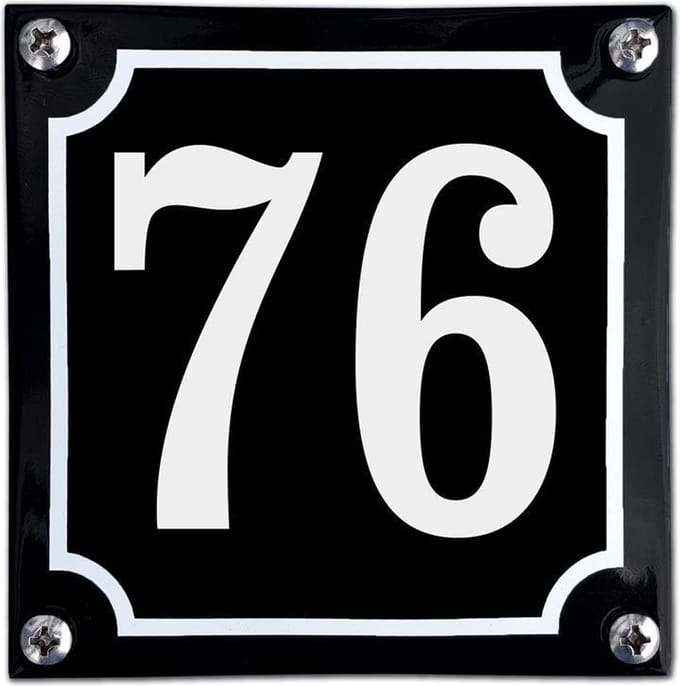 Zwart emaille huisnummer  - 76
