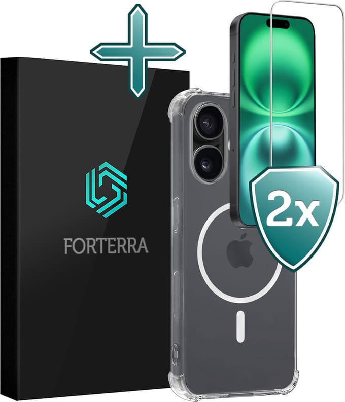 Hoesje Met 2x Screenprotector - Geschikt voor Apple iPhone 16 Plus - Magsafe Compatible - Sterk & Shockproof - Shock Proof Case - Back Cover - Telefoon Hoes - Transparant