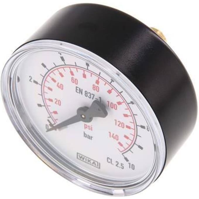 0..10 Bar Manometer Achteraansluiting Kunststof/Messing 63 mm Klasse 2.5