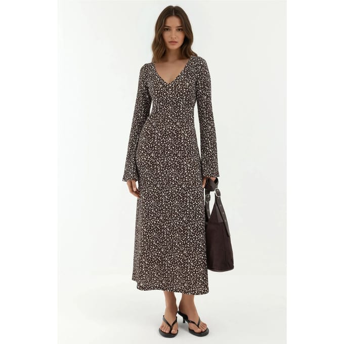 Elegante Bloemenprint V-hals Bodycon Maxidress