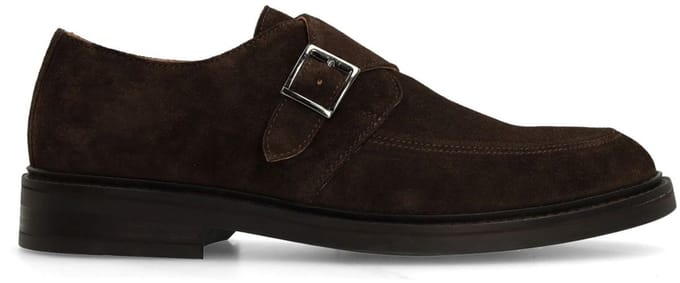 Manfield - Heren - Donkerbruine suède gespschoenen - Maat 40