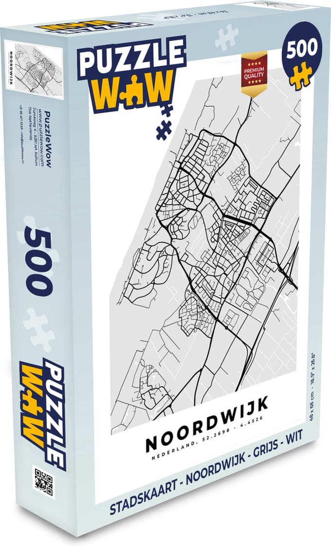 Puzzel Stadskaart - Noordwijk - Grijs - Wit - Legpuzzel - Puzzel 500 stukjes - Plattegrond