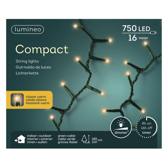 16m LED Compact Kerstverlichting - steady - 750 lampjes - Goud - Dimbaar