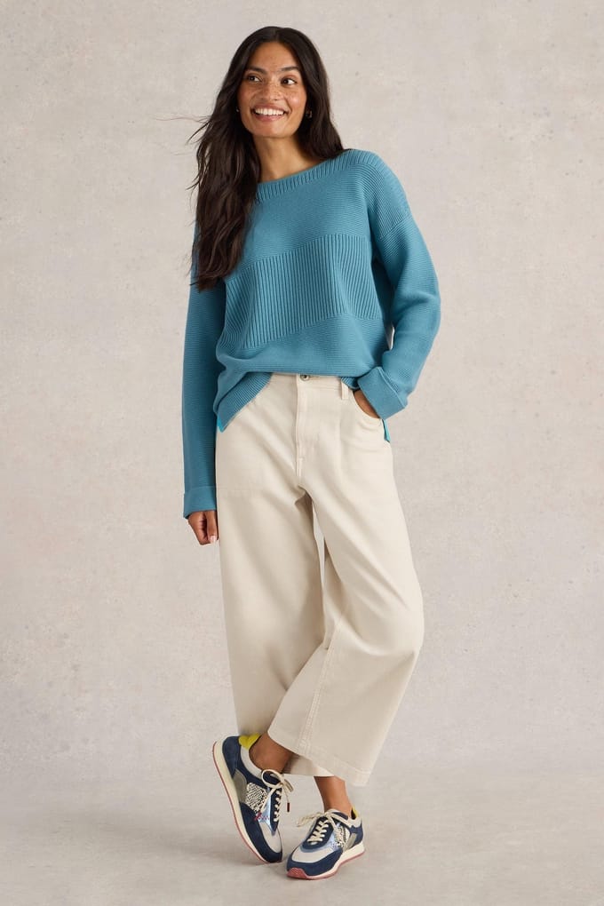 White Stuff Jana Mix Stitch Jumper Mid Blue Taglia: 10 | Maglioni a maglia Outlet | Donna | Blu