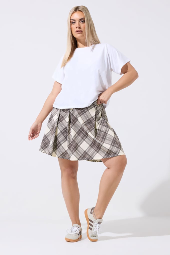 Limited Collection Naturel Bruine Ruit Geplooide Rok Size 46