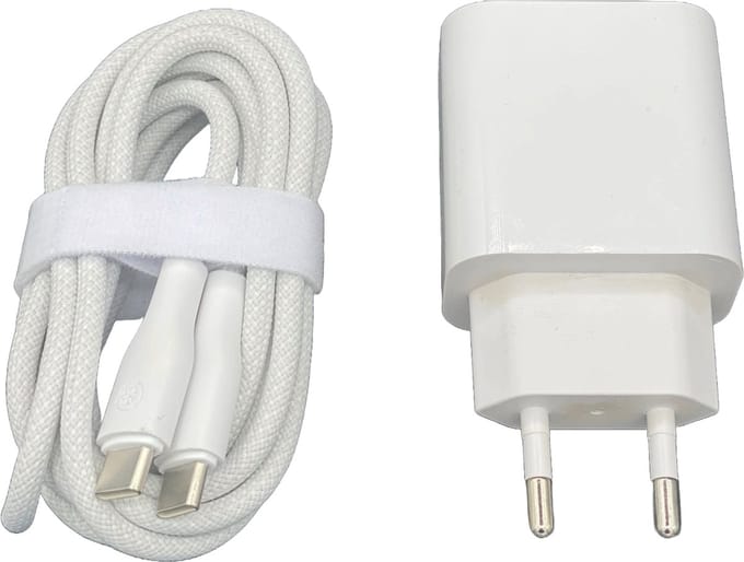 Usb C Adapter met usbC naar usb C Kabel 2 Meter - 25w Super Fast Charge - Snellader - Wit