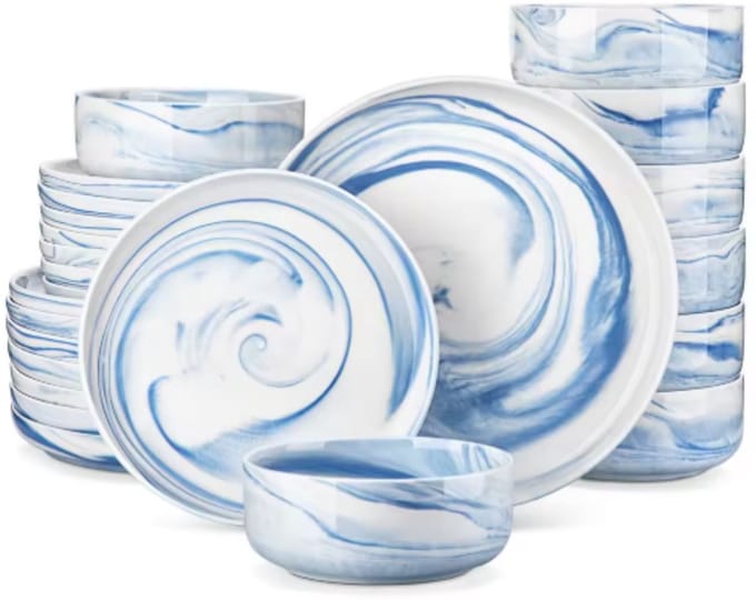Monarchial Bordenset – 8 persoons – 24 delig – Blauw Keramisch – Serviesset – Breakfast Plates