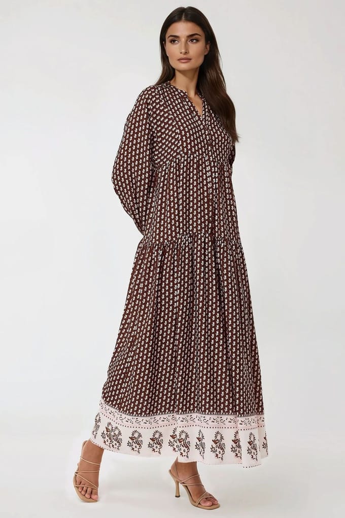 Geprinte V-hals Maxi-jurk