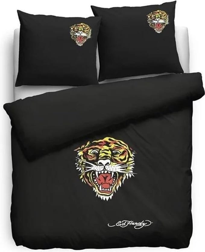 Ed Hardy Dekbedovertrek Tiger Open Mouth - Eenpersoons - 140x200/220 cm - Black