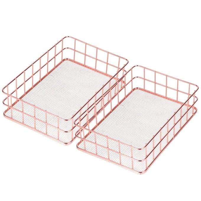2PCS Nordic Simple Rose Gold Smeedijzeren Opbergmand Desktop Organizer ContainerL Large beige