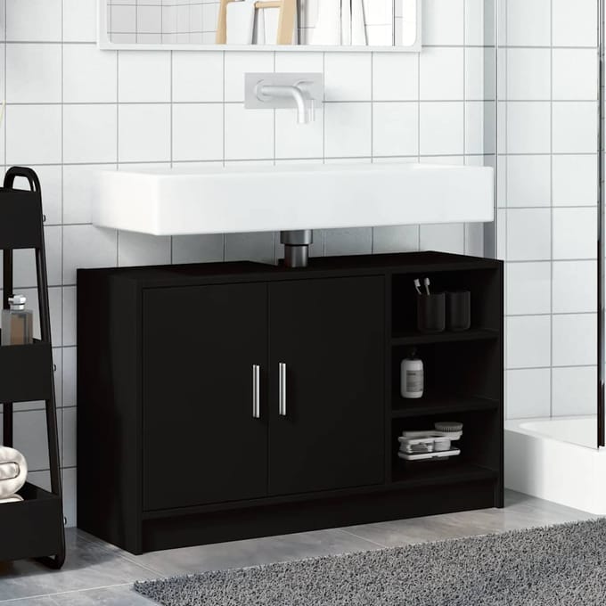 vidaXL - Wastafelkast - 90x29x55 - cm - bewerkt - hout - zwart