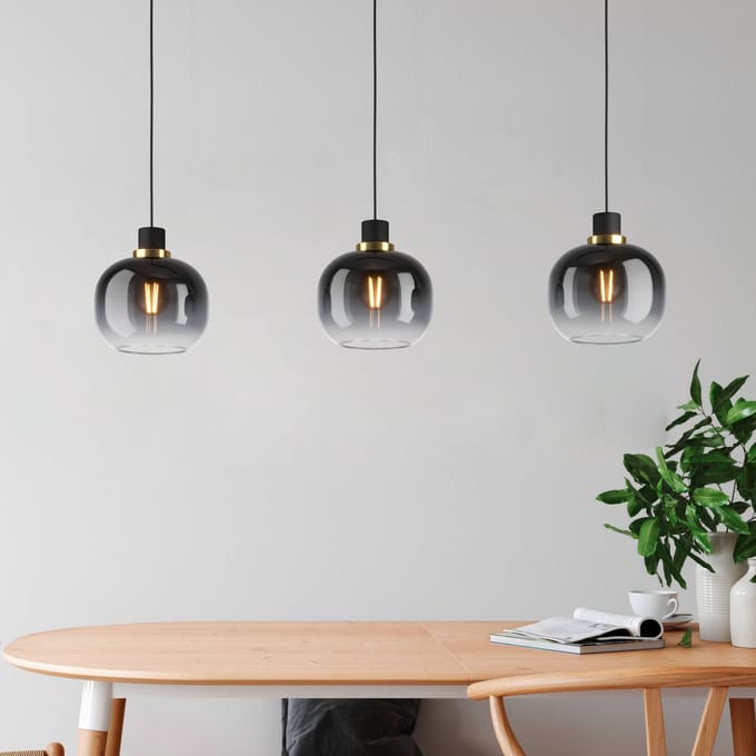 EGLO Oilella Hanglamp - E27 - 95 cm - Smoke glas - Zwart/Geelkoper