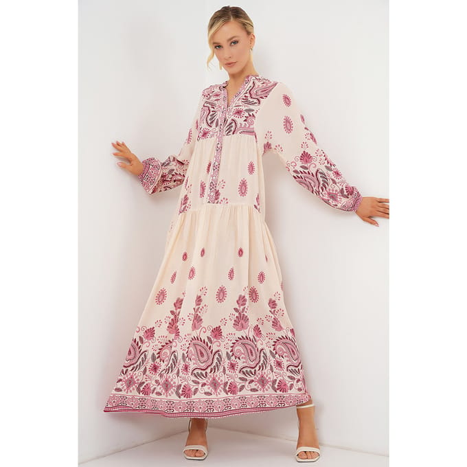 Geprinte V-hals Maxi-jurk