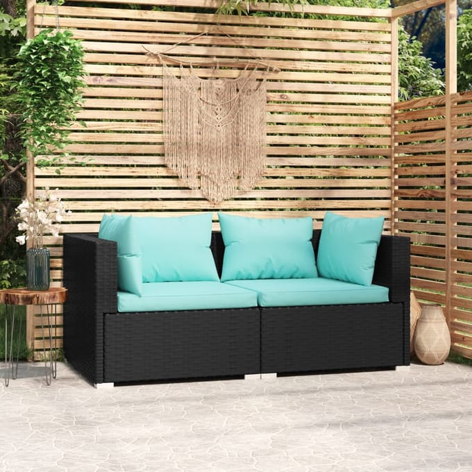 vidaXL - Tweezitsbank - met - kussens - poly - rattan - zwart