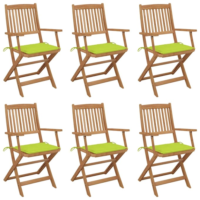 vidaXL - Inklapbare - stoelen - 6 - st - met - kussens - massief - acaciahout