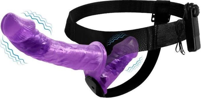 Harness Double Dildo with Vibration Purple