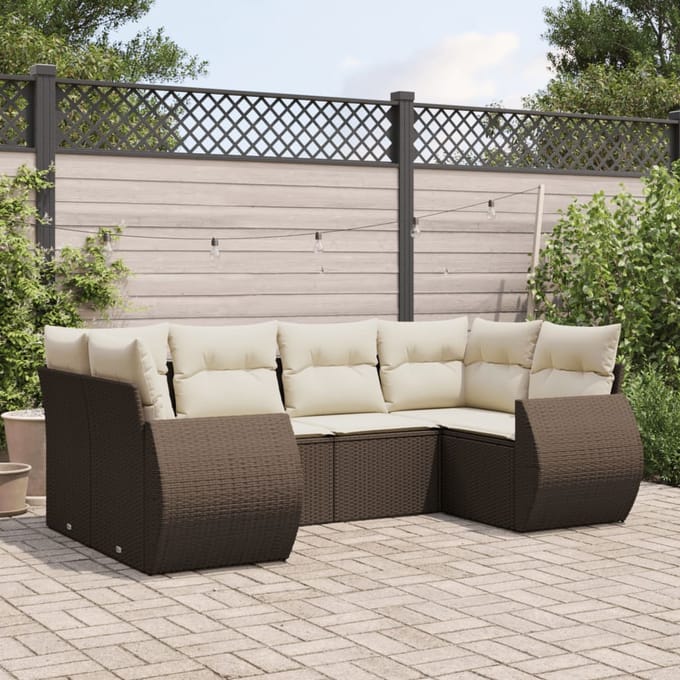 vidaXL - 6-delige - Loungeset - met - kussens - poly - rattan - bruin