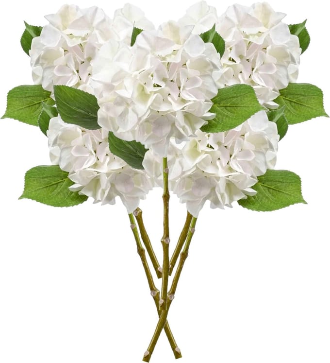 Emerald Kunstbloem hortensia tak - 5x - Challenge - 47 cm - wit - kunst zijdebloem - Hydrangea