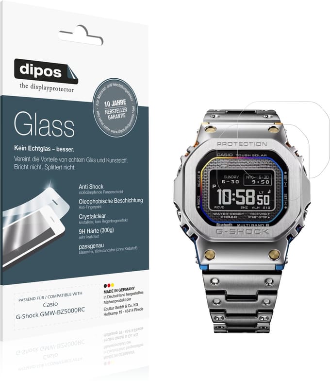 dipos – 2x Pantserfolie geschikt voor Casio G-Shock GMW-BZ5000RC | 9H Screenprotector