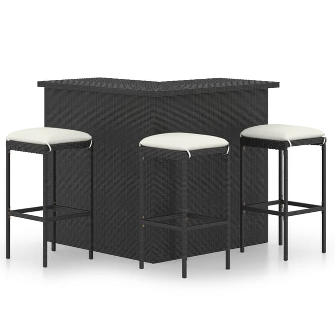vidaXL - 4-delige - Tuinbarset - met - kussens - poly - rattan - zwart