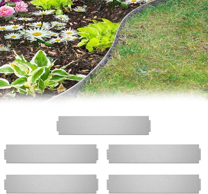 Gazonrand metaal - Bloembedomranding borderrand - Tuin structureren - Flexibel en weerbestendig - 15 meter lengte - Zilver