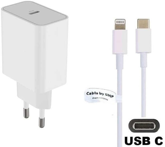OneOne 45W super snellader + 1,2m OneOne USB C naar Lightning kabel. PD lader. Oplader adapter past op Apple iPhone 13 Mini, iPhone 13 Pro, iPhone 13 Pro Max, iPhone 14, iPhone 14 Plus, iPhone 14 Pro, iPhone 14 Pro Max