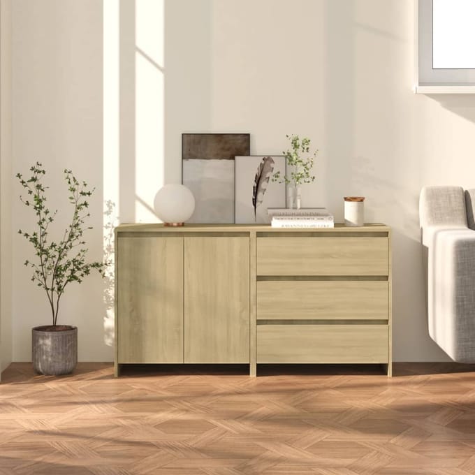 vidaXL - 2 - st - Dressoirs - bewerkt - hout - sonoma - eikenkleurig