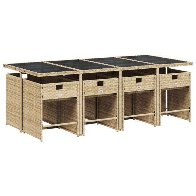 vidaXL - 9-delige - Tuinset - met - kussens - poly - rattan - beige