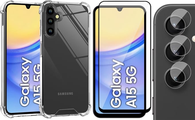 Hoesje geschikt voor Samsung Galaxy A15 - Screenprotector Volledig Dekkend Glas & Camera - Shockproof Transparant