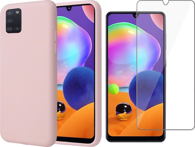 Hoesje geschikt voor Samsung A31 en Screenprotector - Liquid Siliconen Case Roze + Screen Protector